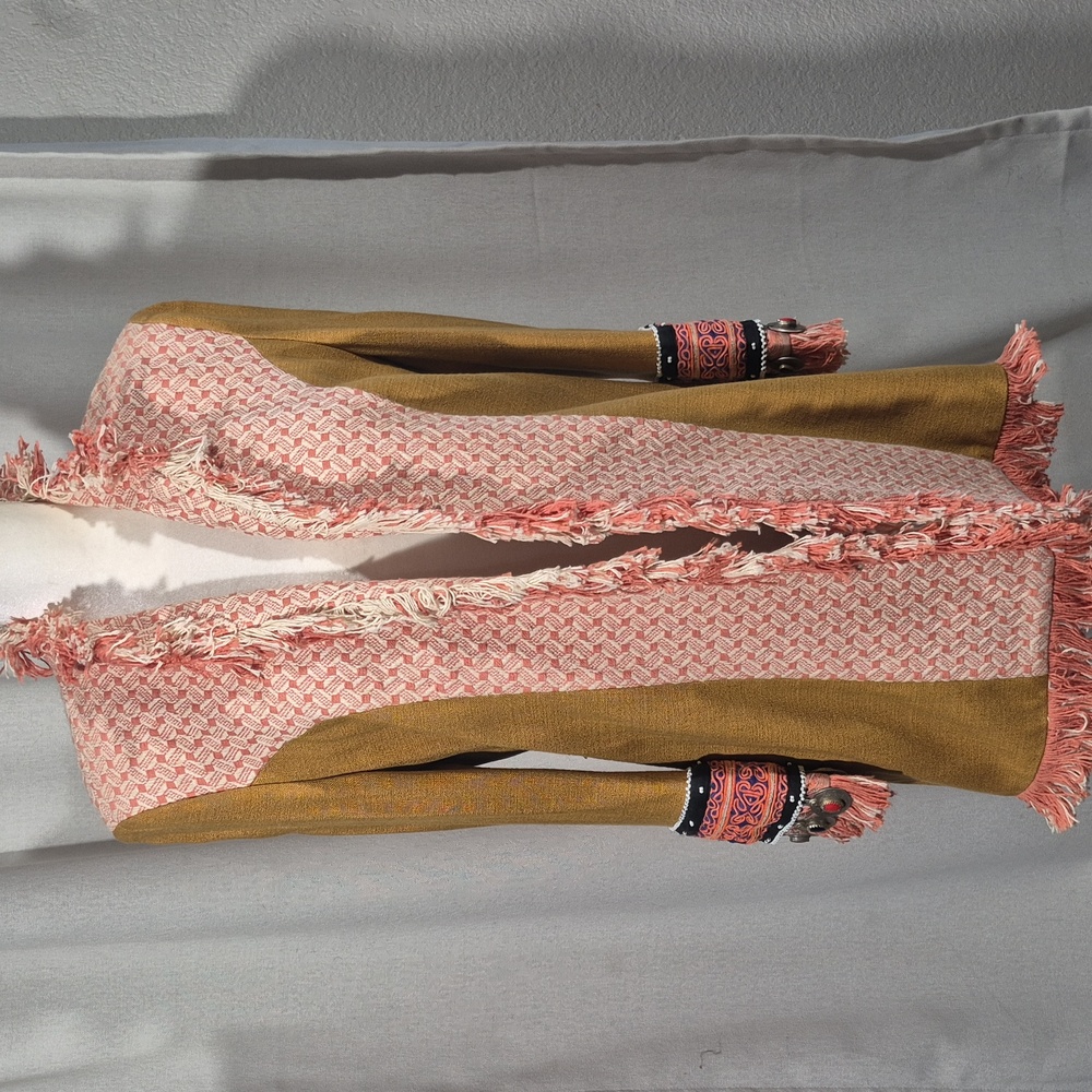 FRANKIE SLAUGHTER One Of A Kind Boho jacket S/M Art To Wear Long Jeweled Blazer